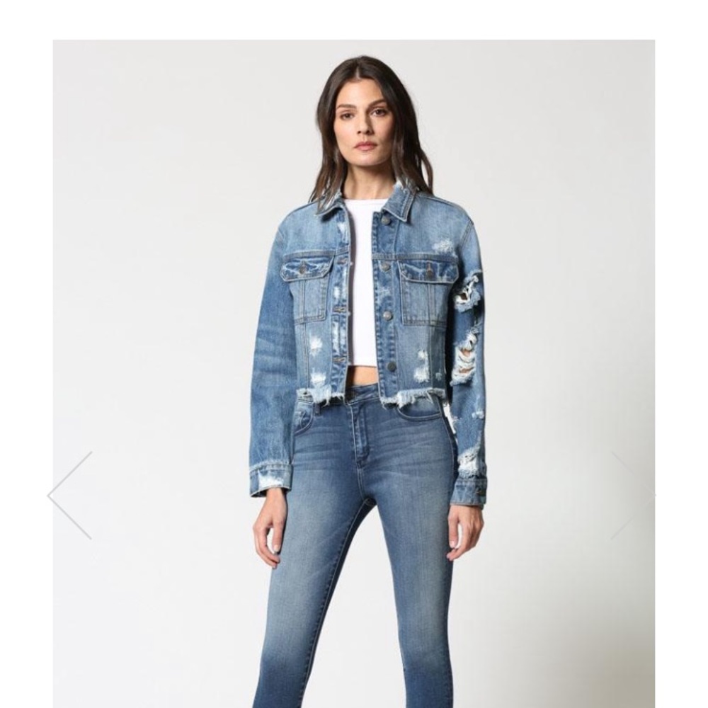 Cropped Distressed Jean Jacket